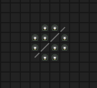 Labs in a figure 8 or 'infinity' symbol shape, hallway allows pass-though and 2 position filling of all labs